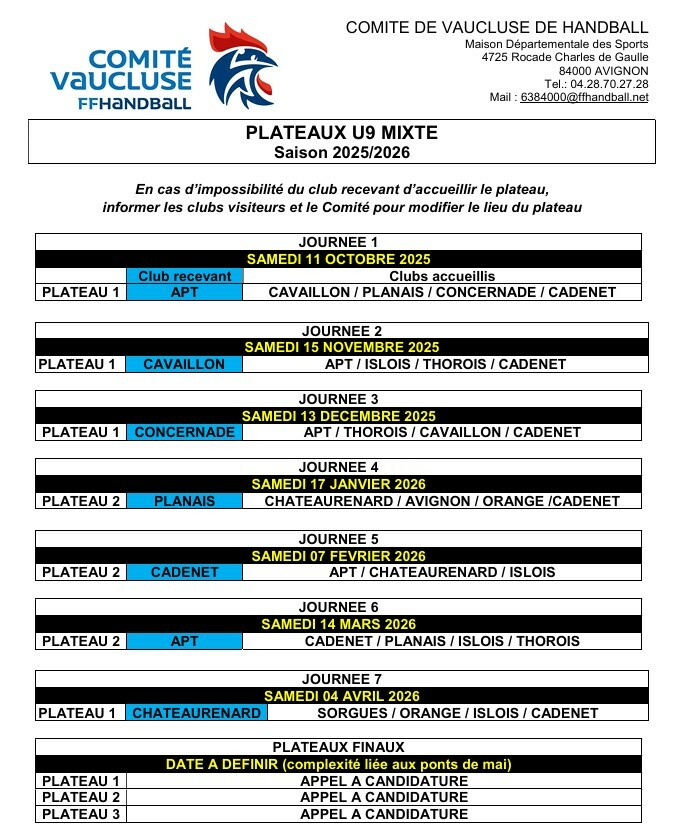 PLATEAUX U9 2025-2026
